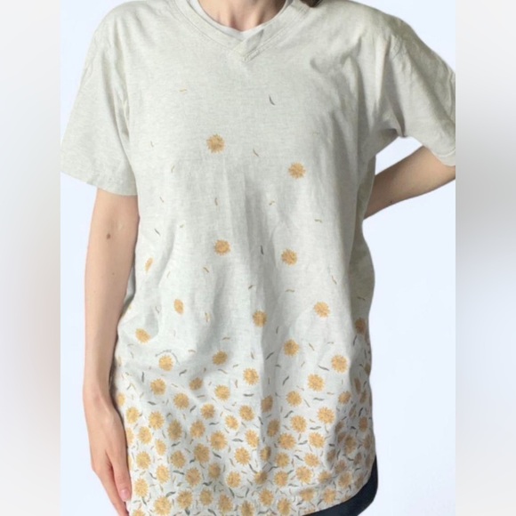 90s Northern Reflections Womens Grey Sunflower Floral Cotton Short Sleeve Medium - Picture 3 of 9